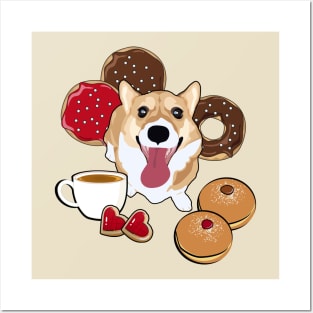 Coffee and Donuts Corgi Posters and Art